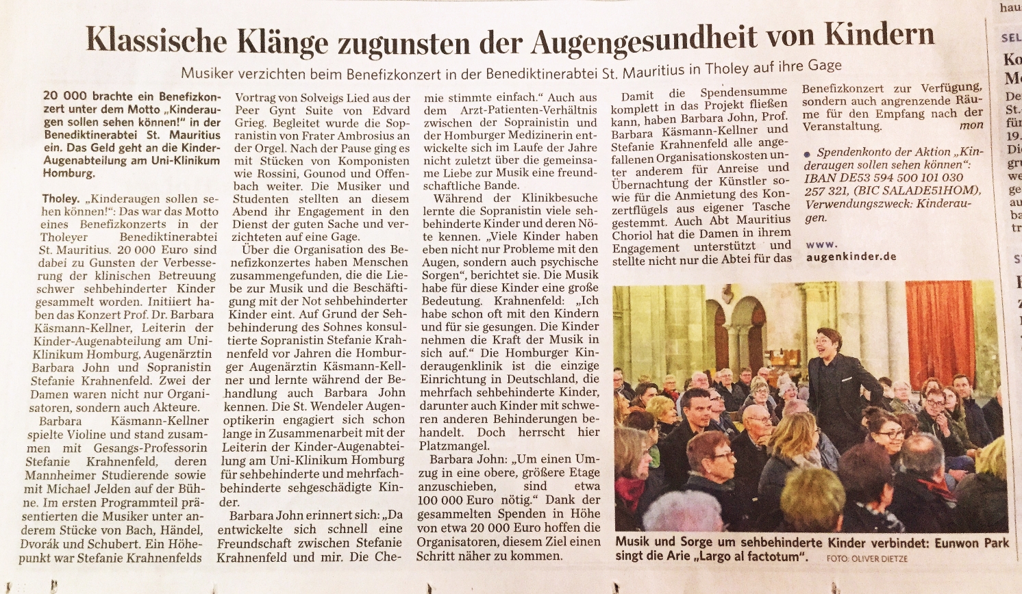 Bericht Saarbrücker Zeitung über 2. Benefizkonzert 21.03.16